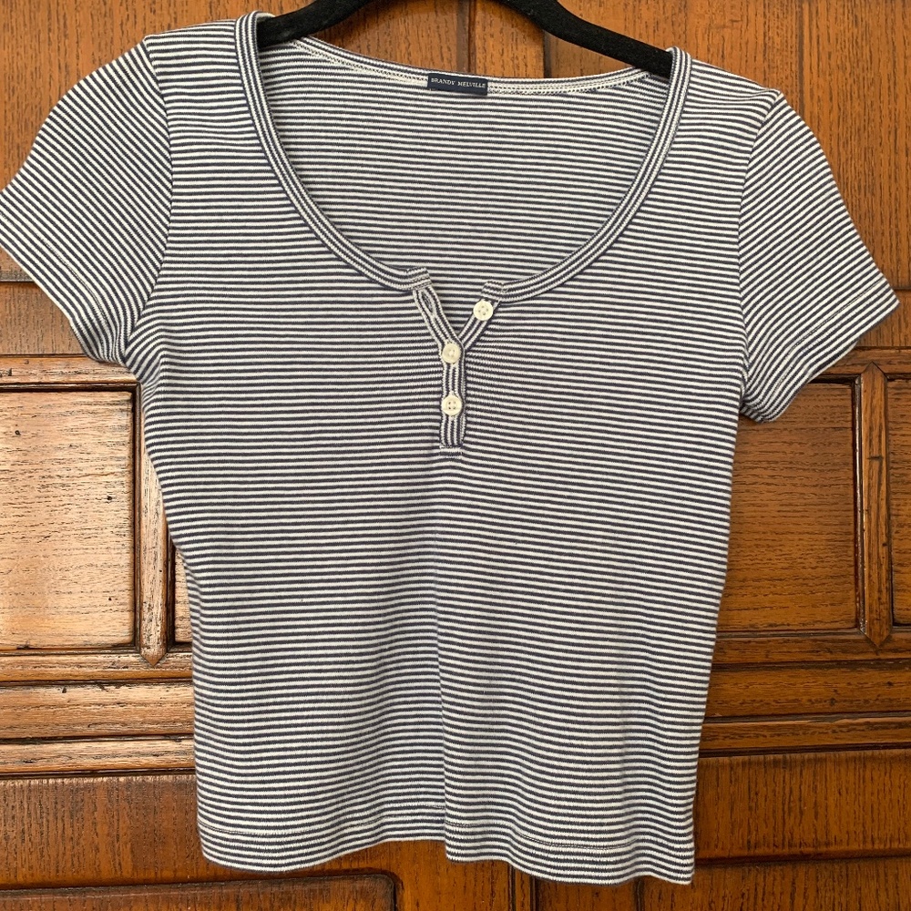 John Galt Striped Zelly Henley Top